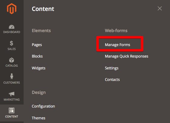 webforms pro m2 admin menu