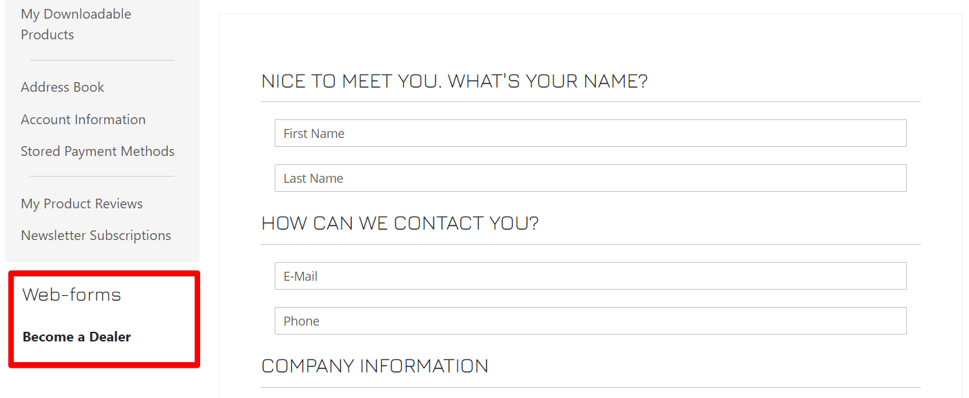 customer dashboard form