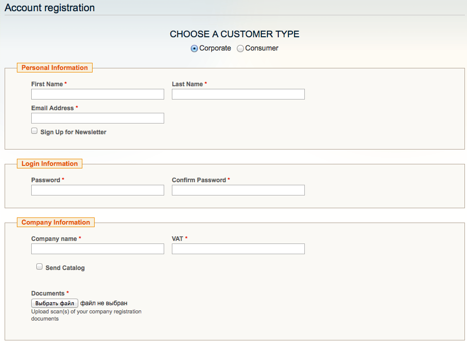 registration form with group selector