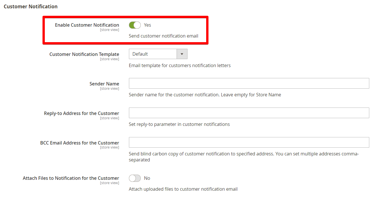 enable customer notification
