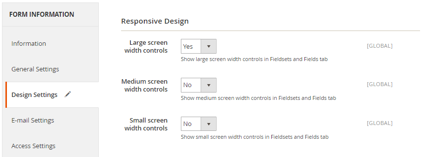 form design settings