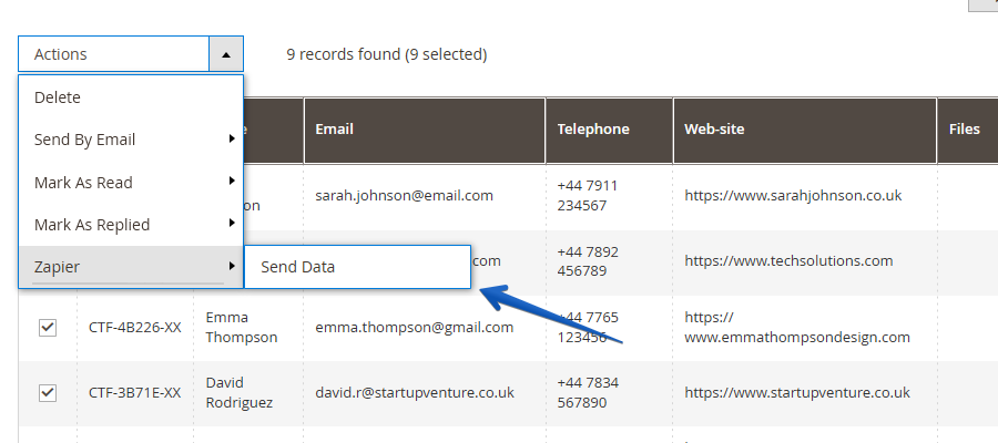 Zapier Send Data mass action