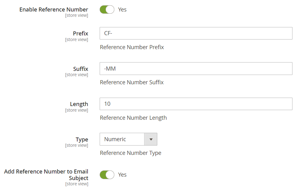 reference number settings tab