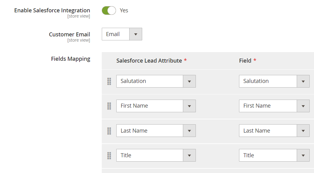 Salesforce integration settings tab