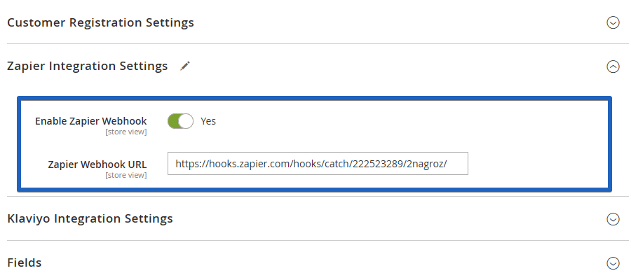 Zapier Integration Settings configuration